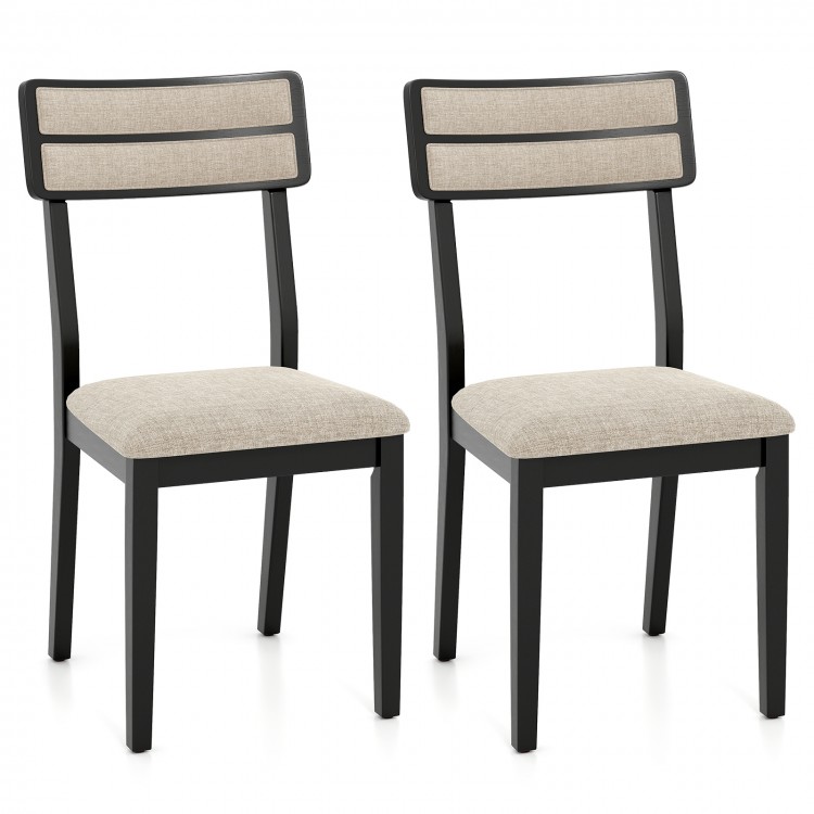 Set of 2 modern dining chairs with black frames and beige linen-feel fabric, ideal for dining rooms and kitchens.