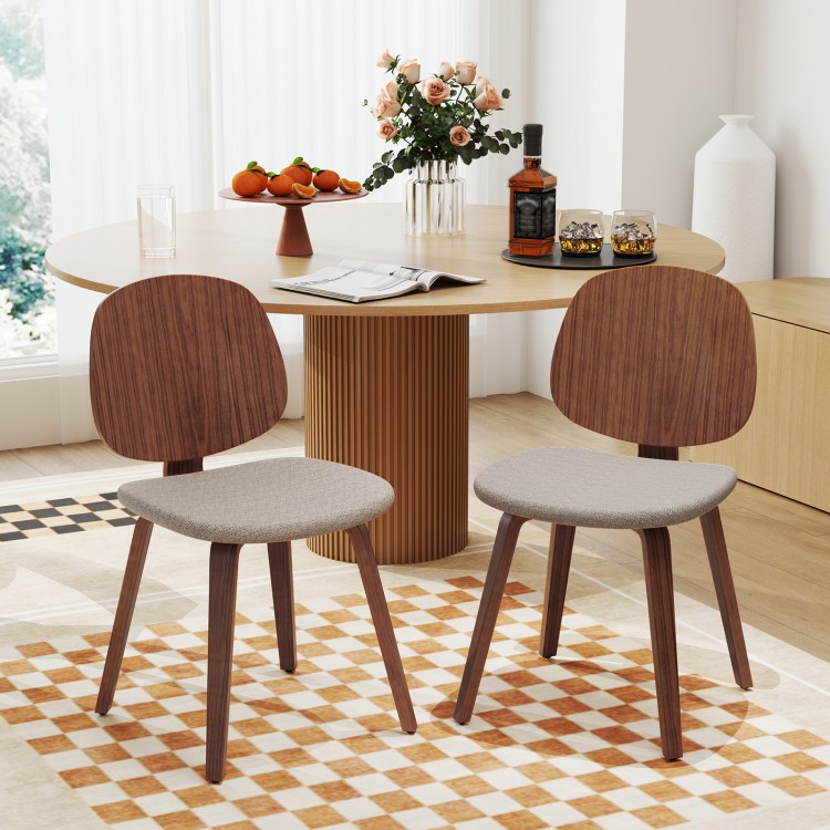 Wooden dining chair set of 2 with walnut bentwood frames and padded seats, perfect for dining rooms or kitchens.