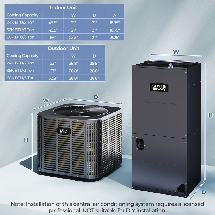 Indoor and outdoor units of a 3 Ton 19 SEER2 heat pump system, designed for flexible installation and optimal comfort.
