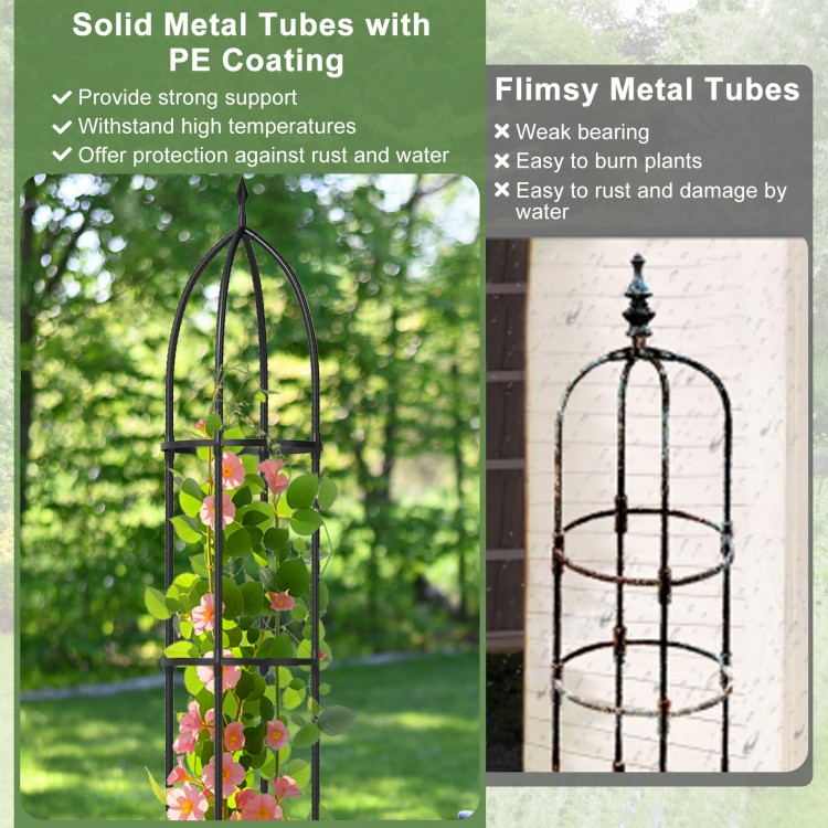 Garden obelisk trellis for climbing plants, 69" tall, black PE-coated metal tubes, sturdy support for flowers and.