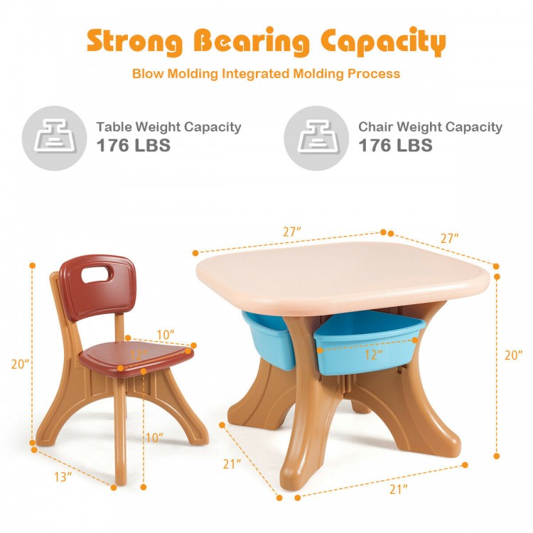 Kids activity table and chair set in durable PP material with storage drawers, perfect for arts, crafts, and learning.