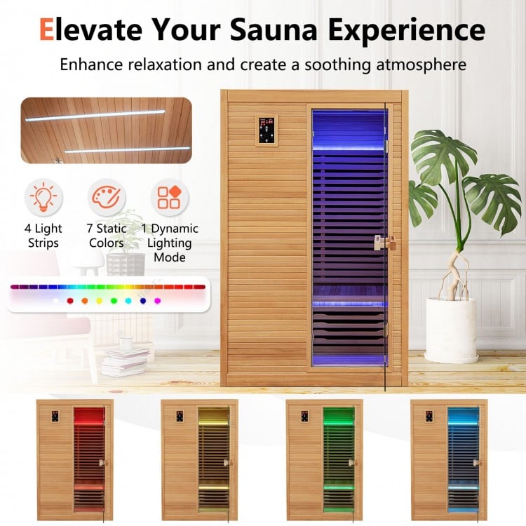 2 People Far Infrared Wooden Sauna Room with Free Red Light Therapy for Home - Gallery View 5 of 9