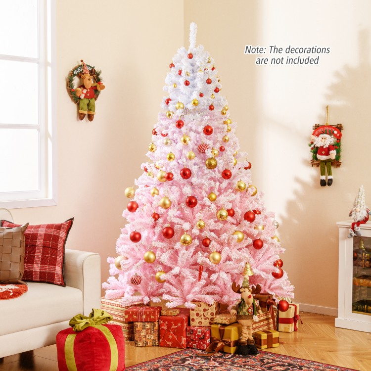7FT pink artificial Christmas tree with 456 flocked branch tips, perfect for transforming any space into a holiday.