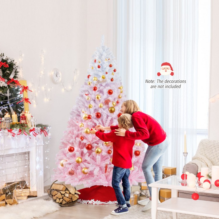 7FT artificial Christmas tree with 456 flocked branch tips, featuring a folding metal stand for easy setup in any space.