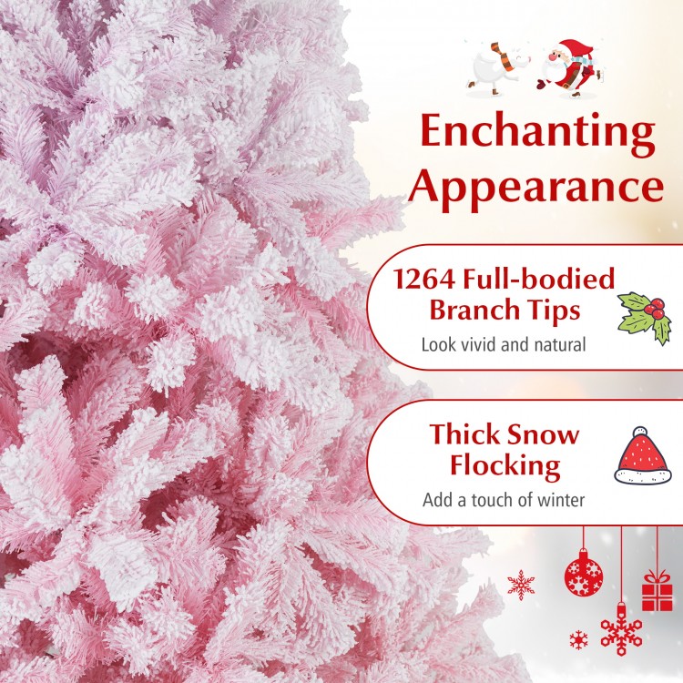 Close-up of the 2025 New Artificial Christmas Tree with 1264 flocked branch tips, featuring a vibrant pink gradient.