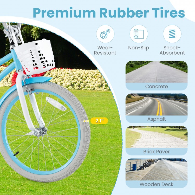 20-inch kids bike with premium rubber tires, dual brakes, and adjustable seat for safe and comfortable riding.