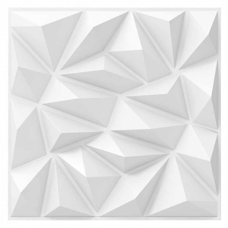 3D wall panel featuring decorative diamond patterns in white, made from lightweight PVC for easy installation and.