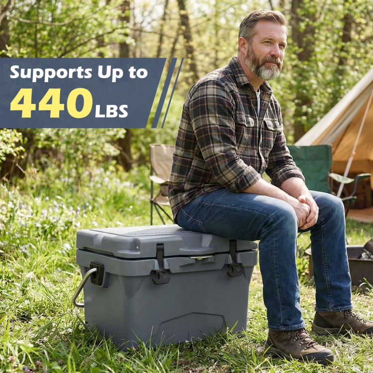20 Quart Portable Hard Cooler in gray, supports up to 440 lbs, ideal for outdoor adventures and fishing trips.