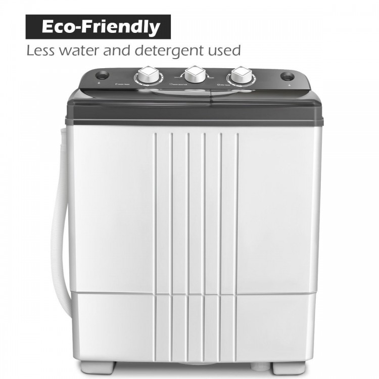 Portable semi-automatic twin-tub washing machine with eco-friendly design, featuring separate timer controls for wash.