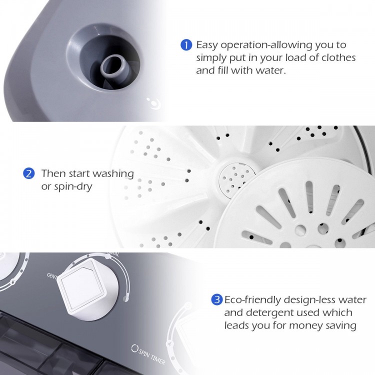 Portable semi-automatic twin-tub washing machine with separate timer controls for wash and spin, ideal for compact.