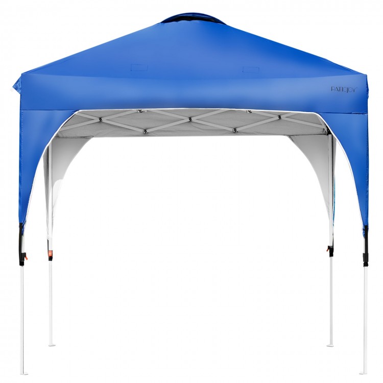 Blue 6.6 x 6.6 FT pop-up canopy tent with height adjustment, ideal for outdoor shade and activities.