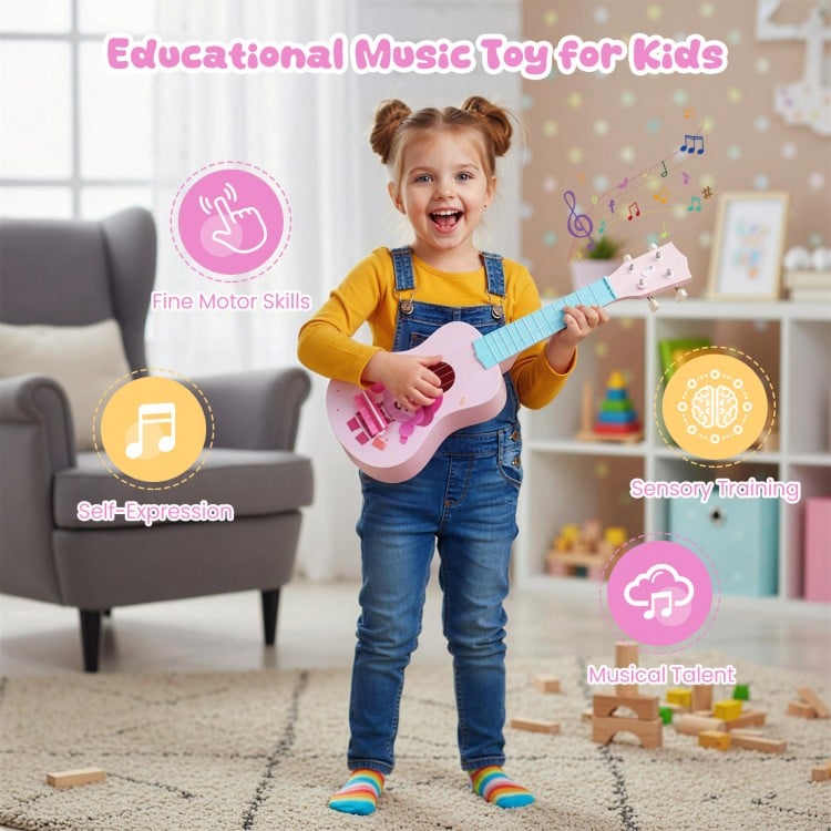 21-inch children mini ukulele with nylon strings, designed for kids' musical talent and self-expression.