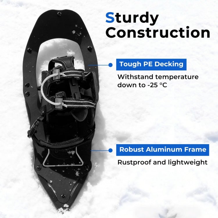 21” snowshoe with adjustable bindings and robust aluminum frame, designed for winter hikes in temperatures down to.