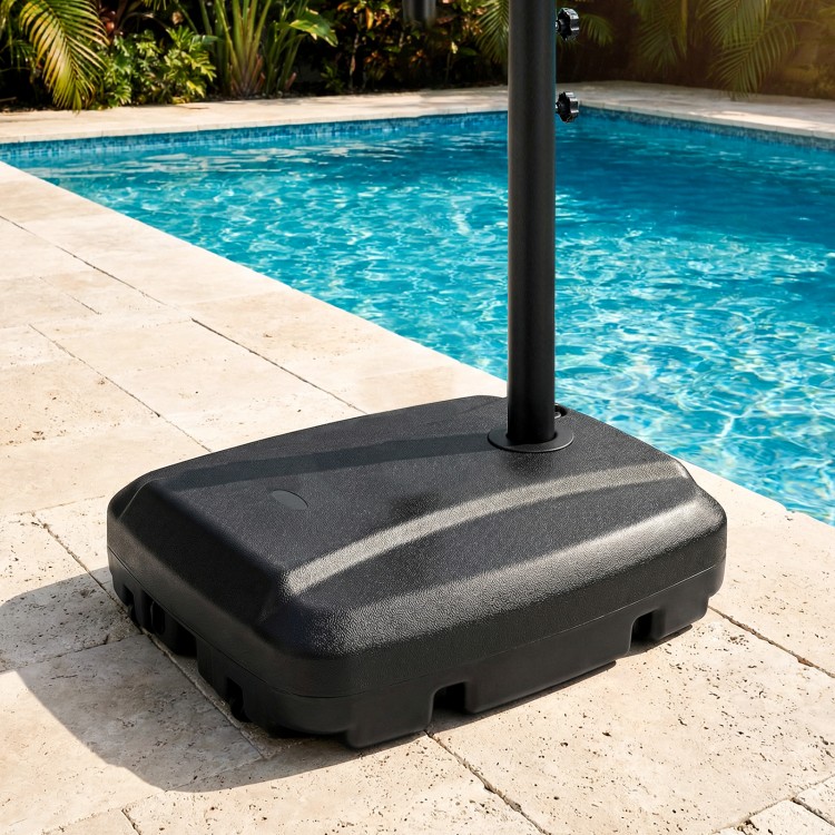 Black 220 lbs cantilever patio umbrella base stand with wheels, featuring a refillable reservoir for stability by the.