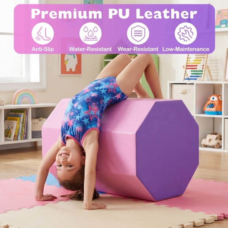 Octagon tumbling mat in pink with anti-slip surface, ideal for gymnastics and fitness routines in home or gym settings.