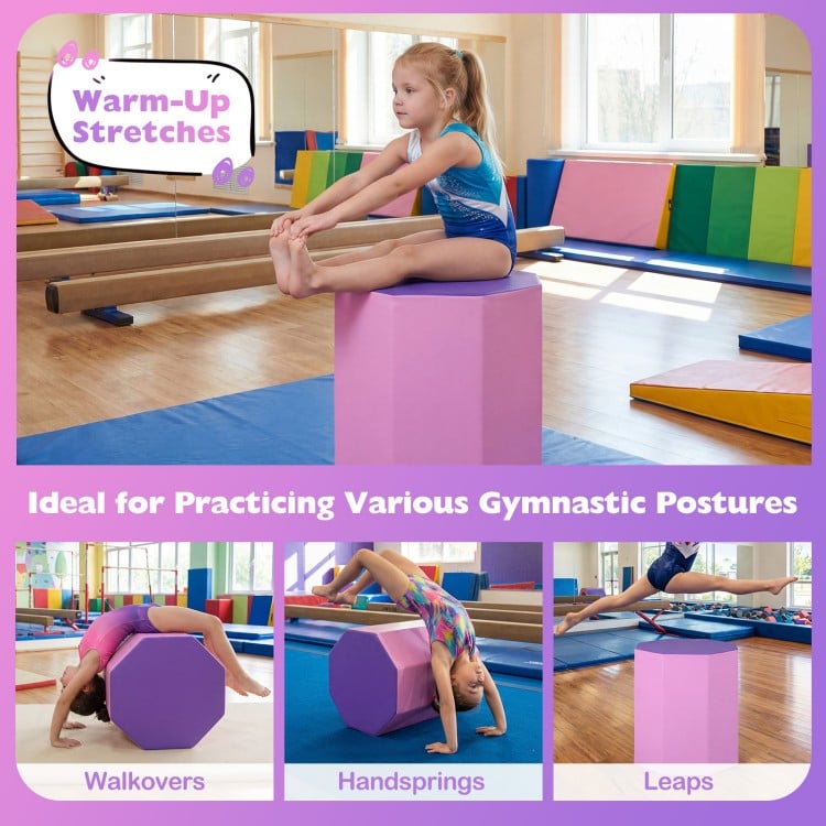 Octagon tumbling mat in pink, 22.5" x 26", ideal for practicing walkovers, handsprings, and leaps in gymnastics.