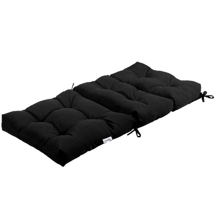 Tufted black outdoor patio chair cushion, 22 x 44 inches, with string ties for non-slip use, ideal for indoor and.