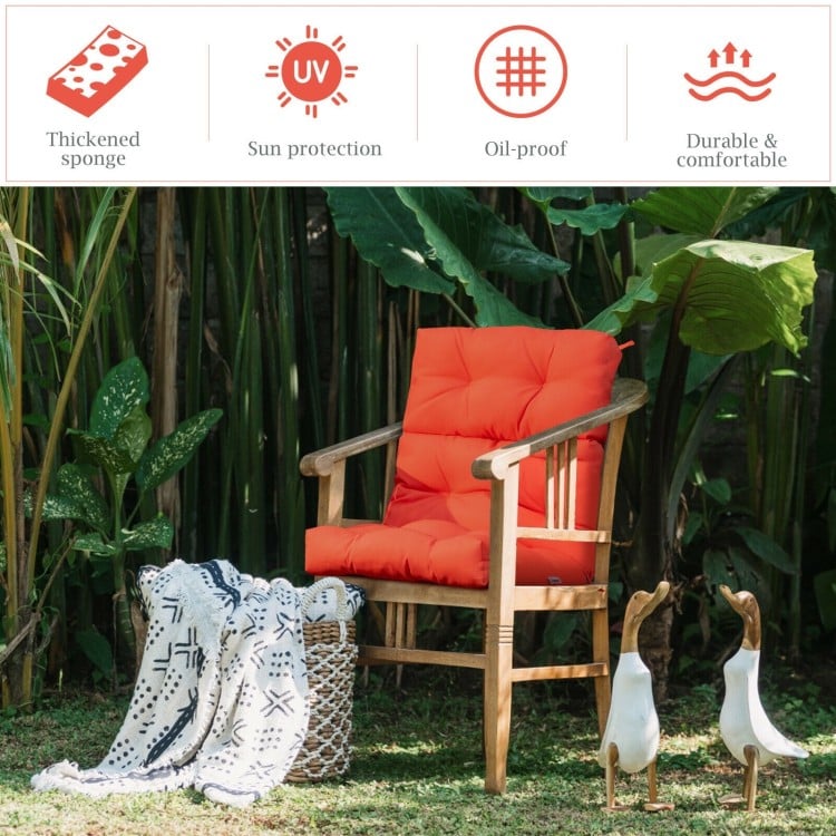 Tufted outdoor patio chair cushion in orange with premium sponge, designed for comfort and non-slip use, ideal for.