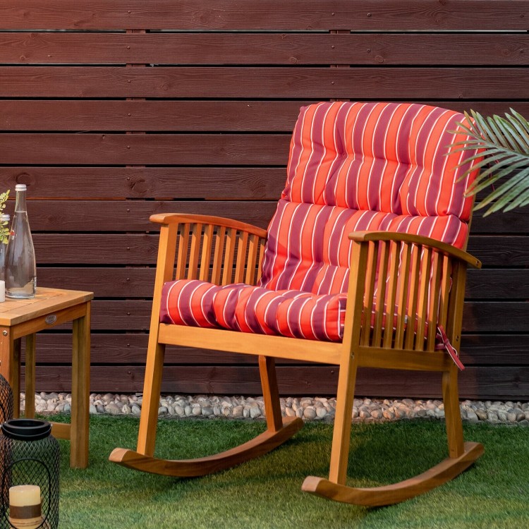 Tufted outdoor patio chair cushion in red with premium sponge, ideal for indoor and outdoor relaxation.
