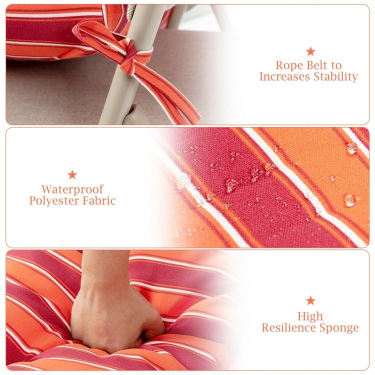 Tufted outdoor patio chair seating pad in red with waterproof polyester fabric and high resilience sponge for comfort.