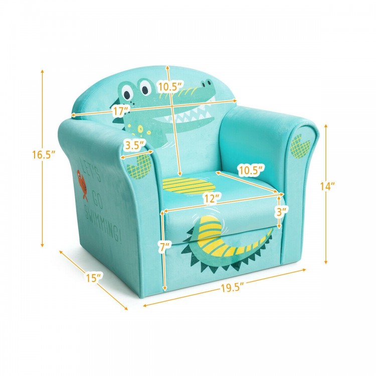 Kids Crocodile Armrest Upholstered Couch with ergonomic design, soft velvet fabric, and non-slip feet for safety.