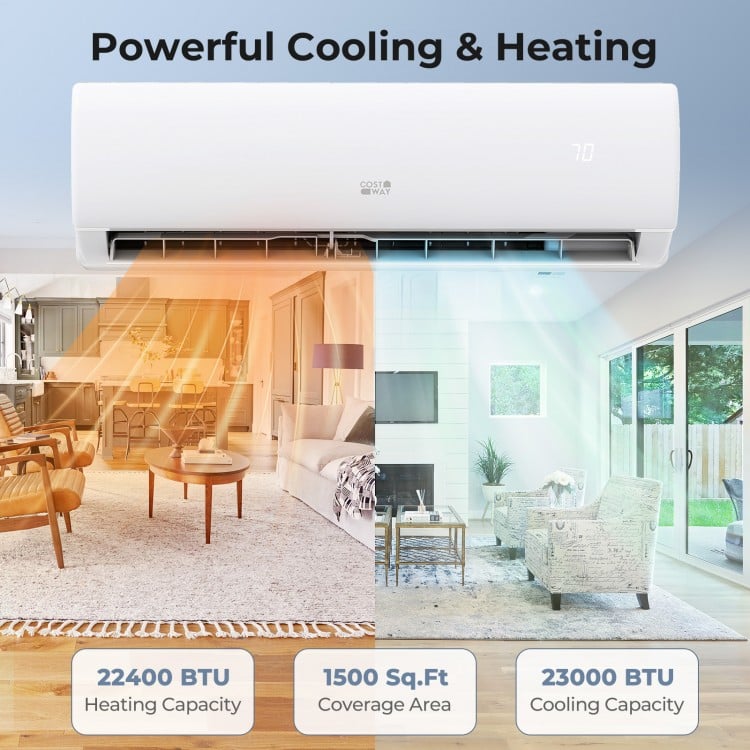 EchoCool Series 23000 BTU mini split air conditioner and heater, showcasing powerful cooling and heating for up to 1500.
