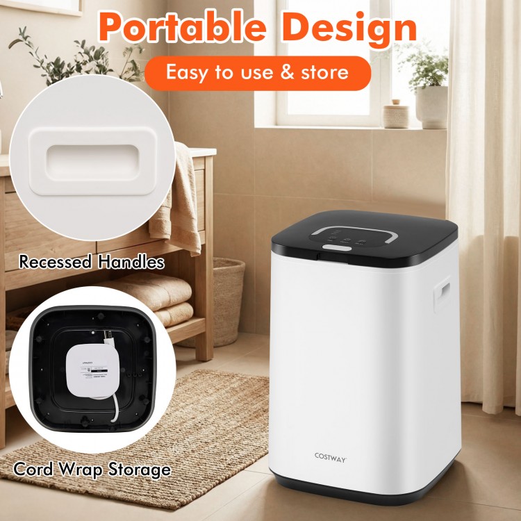 23L large hot towel heater in white with rapid heating, adjustable timer, and recessed handles for easy storage.