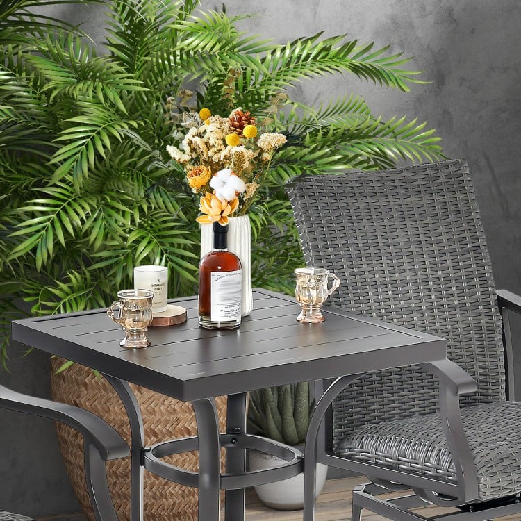 24-inch patio bar height table with aluminum tabletop, featuring adjustable foot pads, ideal for backyard or poolside.