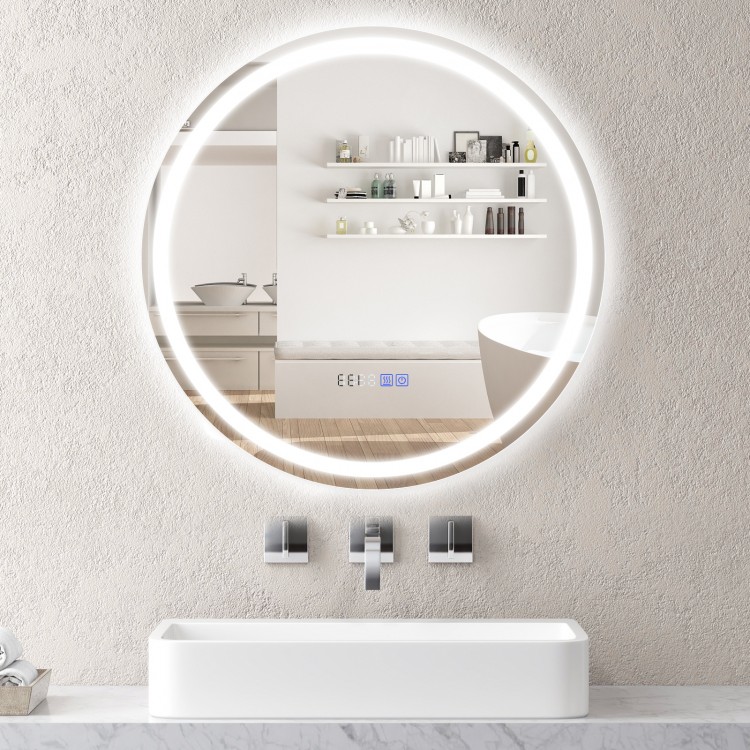 24 Inch Anti-Fog Bathroom Wall Mirror with 3-Color LED Lights and Temperature Display - Gallery View 1 of 10