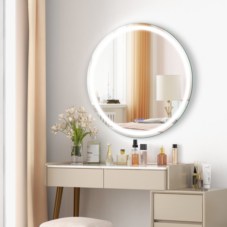 32-inch anti-fog bathroom wall mirror with 3-color LED lights, featuring a sleek design for versatile bathroom decor.