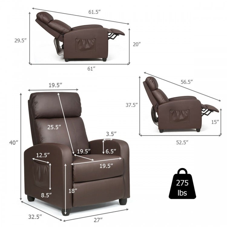 Brown recliner sofa wingback chair dimensions showing adjustable angles, stable construction, and ergonomic design for.