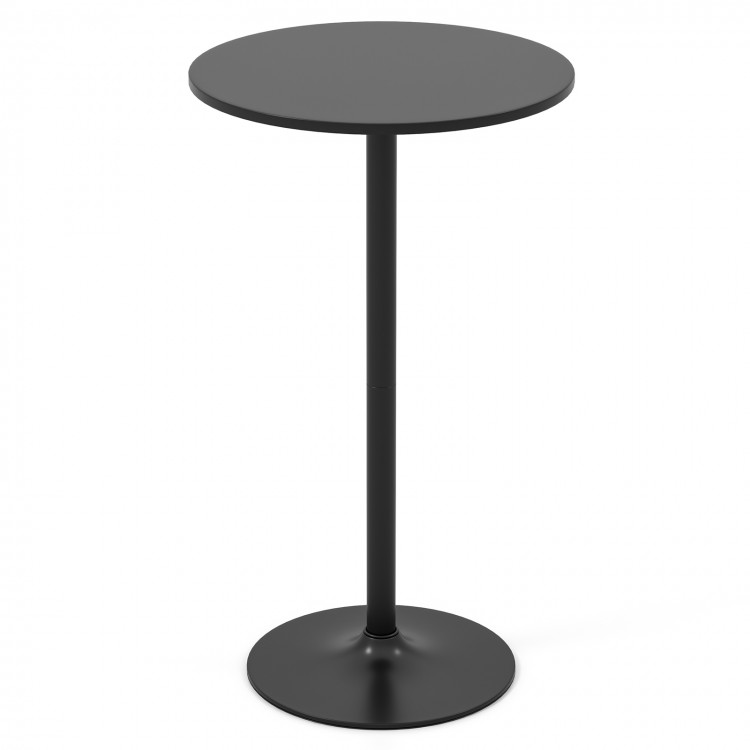 Modern 24-inch round cocktail table with black metal base and MDF top, ideal for weddings and bars.