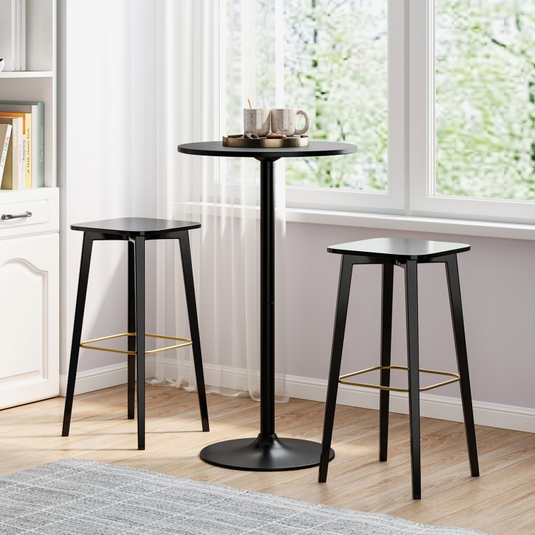 Modern 24-inch round cocktail table with a black metal base and MDF top, ideal for weddings and bars.