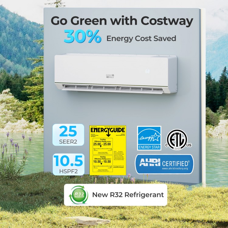 24000 BTU mini split heat pump with 25 SEER2, WiFi enabled, energy-efficient R32 refrigerant for year-round comfort.