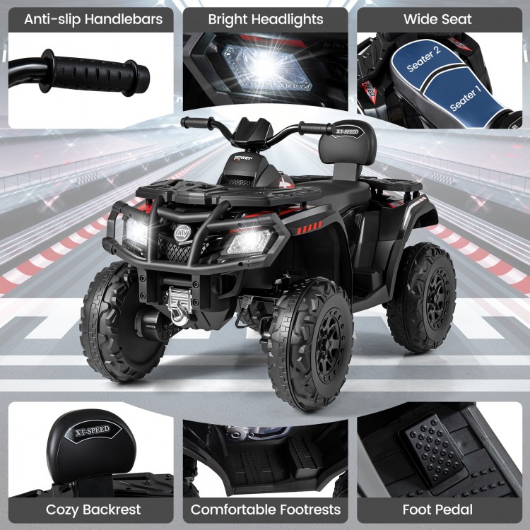 Kids 24V ATV with 2 wide seats, bright headlights, and anti-slip handlebars for safe outdoor fun.