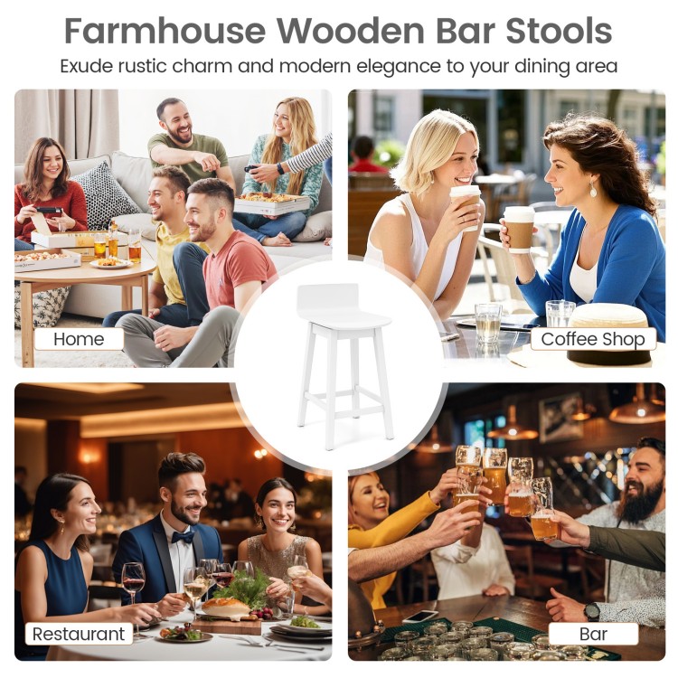 White 24.5-inch swivel wooden bar stool with rubber wood legs, perfect for home, coffee shops, and restaurants.