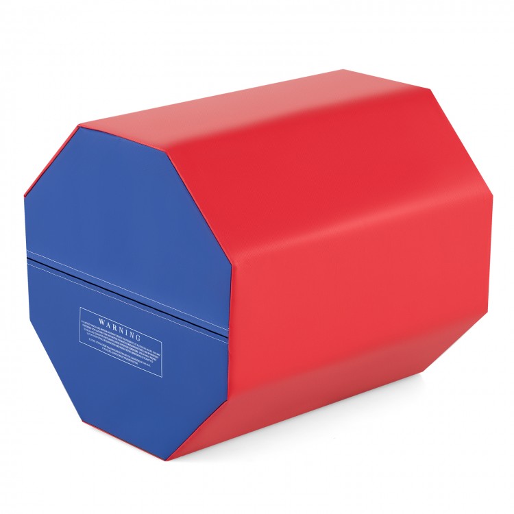 Red and blue 24.5-inch octagon gymnastics mat with waterproof cover, ideal for training and safe use in various.
