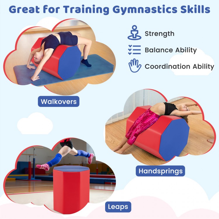 Octagon gymnastics mat in red, 24.5 inches, ideal for training walkovers, handsprings, and leaps with waterproof cover.