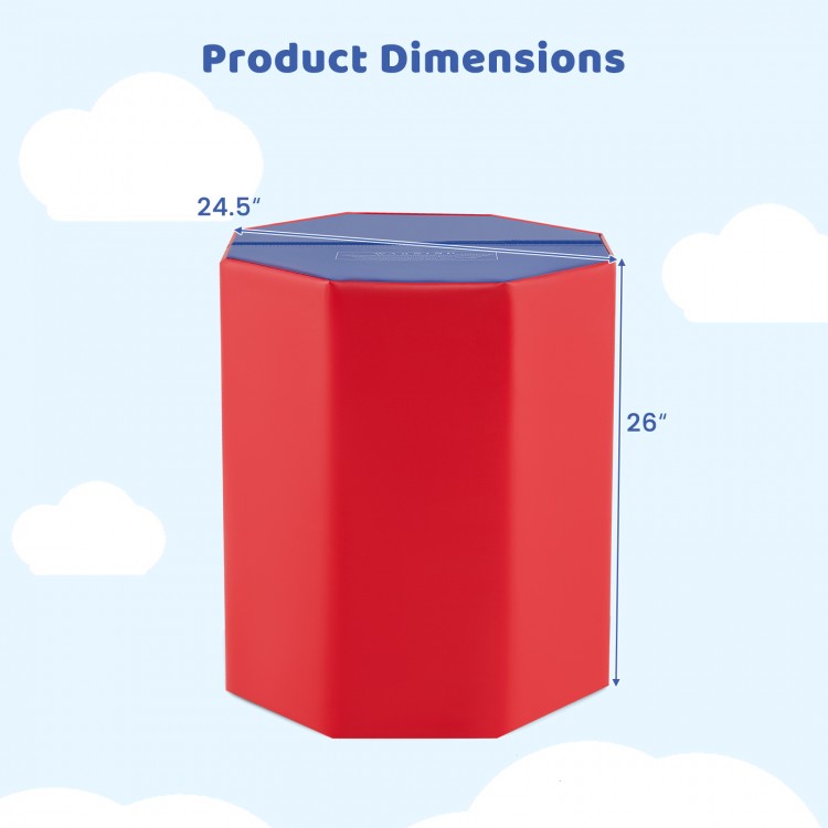 Red octagon gymnastics mat measuring 24.5 inches by 26 inches, featuring a waterproof zippered cover for safe training.
