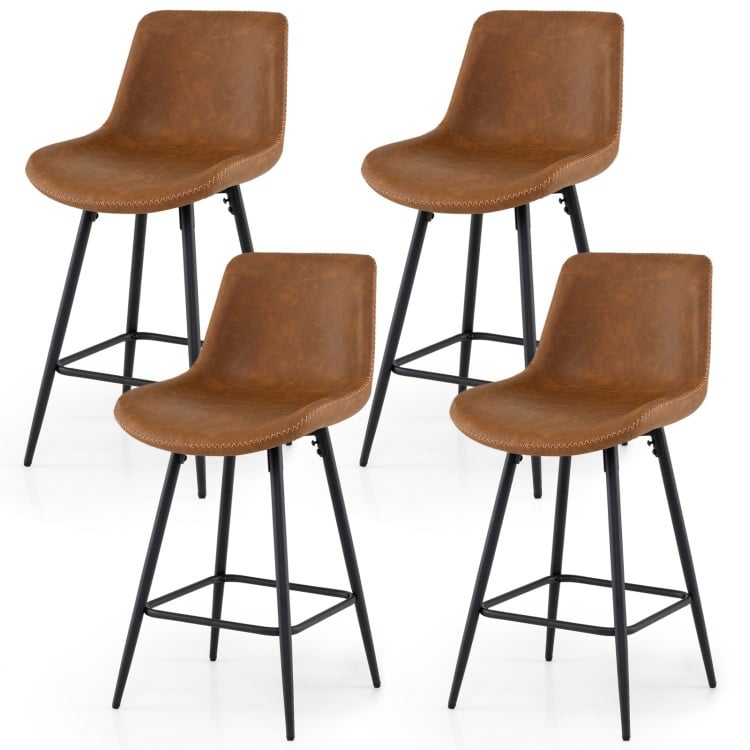 Close-up view of the textured faux leather on a 24-inch brown bar stool, highlighting its refined stitching and comfort.