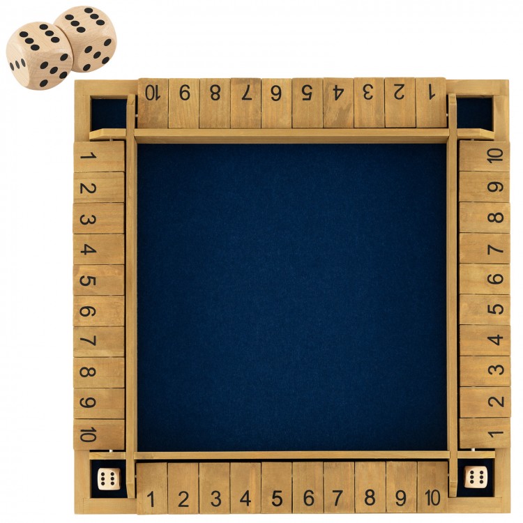 Extra-large 24-inch Shut The Box game for 2-4 players with premium pine wood and felt surface for smooth dice rolling.