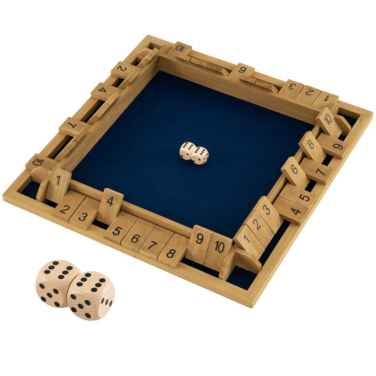Extra-large 24-inch Shut The Box game for 2-4 players, featuring premium pine wood and silk-screened numbers for clear.