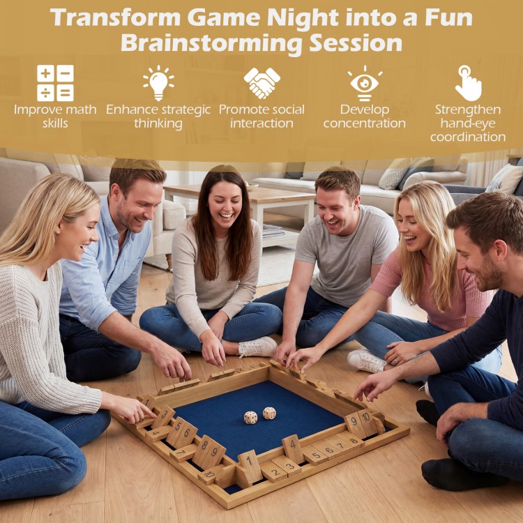 Extra-large 24 inch Shut The Box game for 2-4 players, made of premium pine wood, ideal for social gatherings and game.
