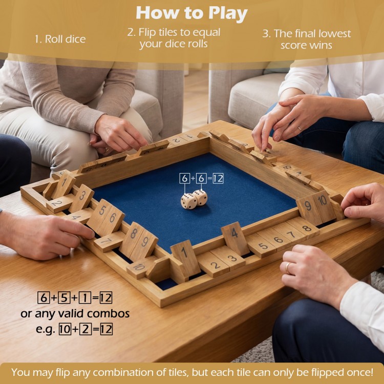 Dynamic gameplay of the 24-inch Shut The Box game for 2-4 players, enhancing math skills and social interaction.
