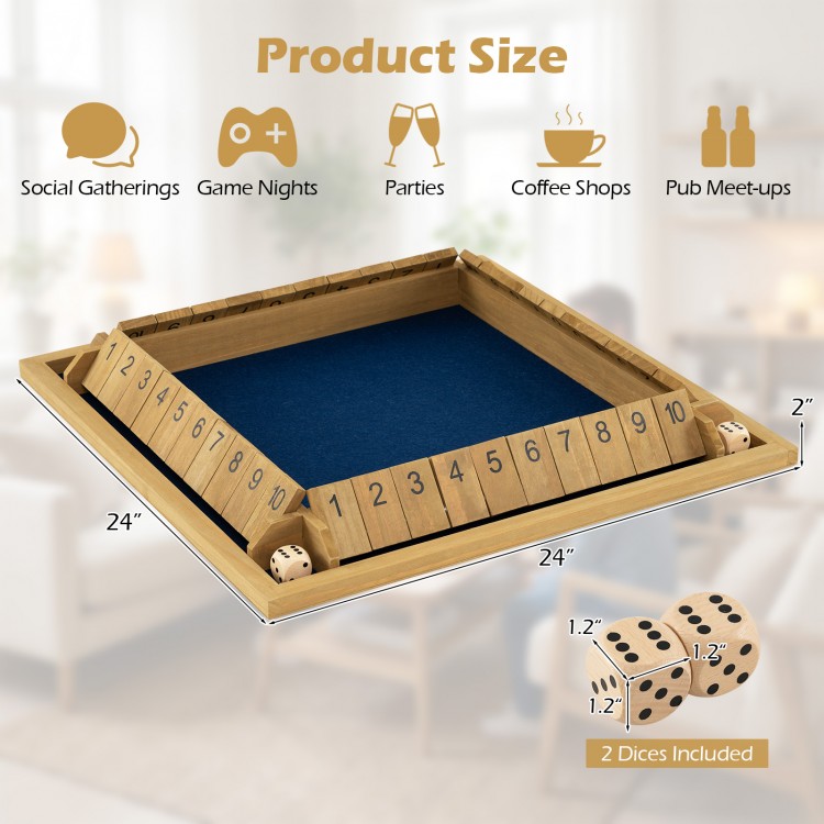Extra-large 24-inch Shut The Box game for 2-4 players with premium pine wood, ideal for parties and social gatherings.