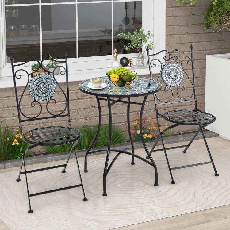 24-inch patio bistro table with ceramic tile tabletop and heavy-duty metal frame, perfect for indoor or outdoor use.