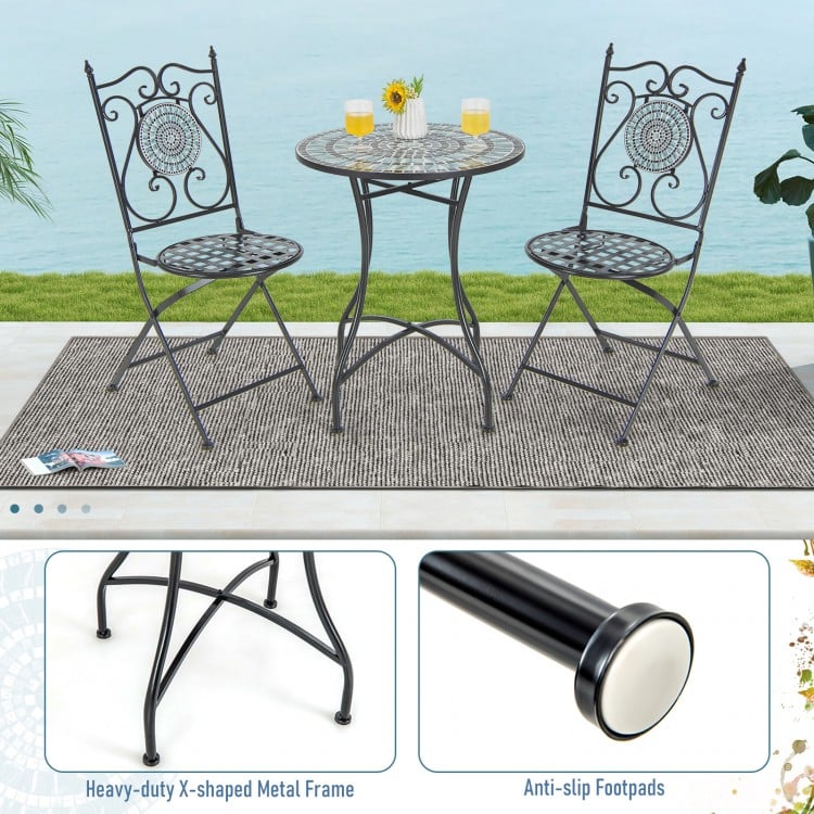 24-inch patio bistro table with ceramic tile tabletop, heavy-duty metal frame, suitable for indoor and outdoor use.