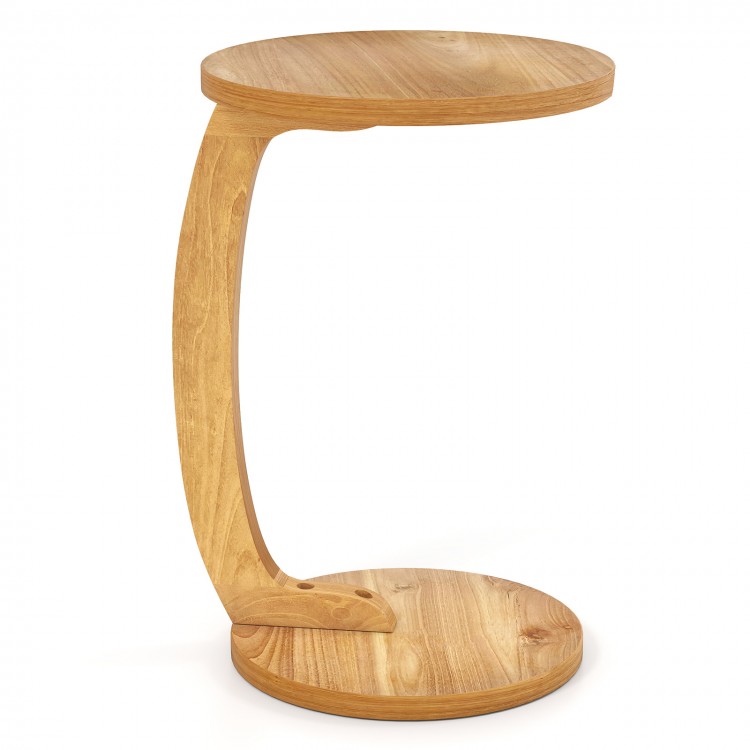 C-shaped side table made of solid teak wood with a thickened top, ideal for snug placement next to your couch.