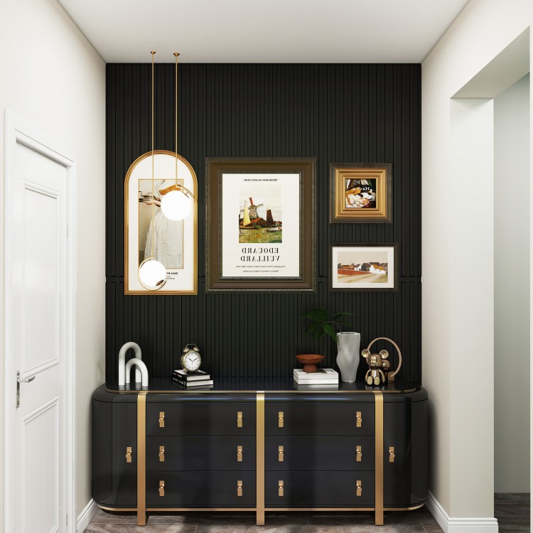 Black PVC slat wall panels with 3D fluted texture for elegant interior decoration in living rooms and TV backgrounds.