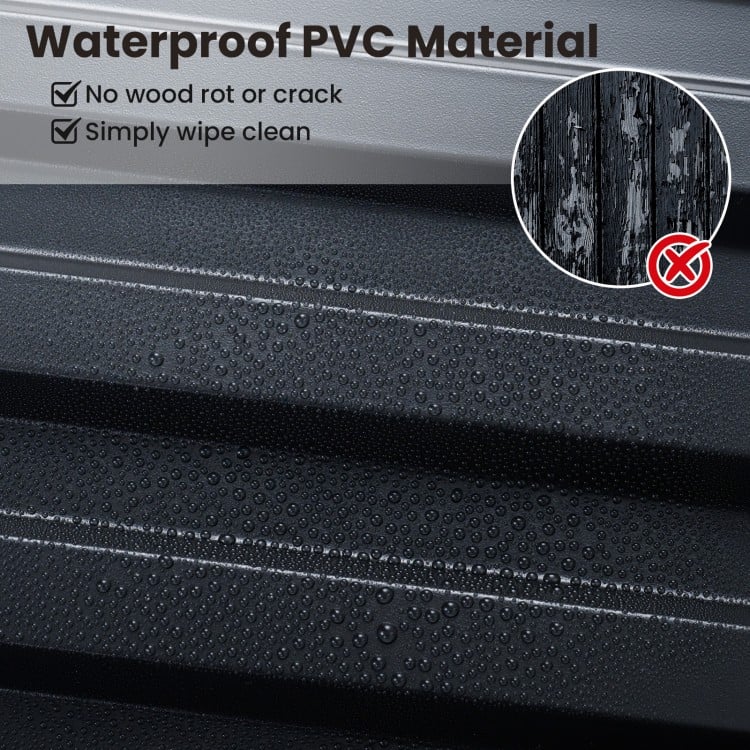 Close-up of waterproof black PVC slat wall panel showcasing 3D fluted texture, ideal for elegant interior decoration.